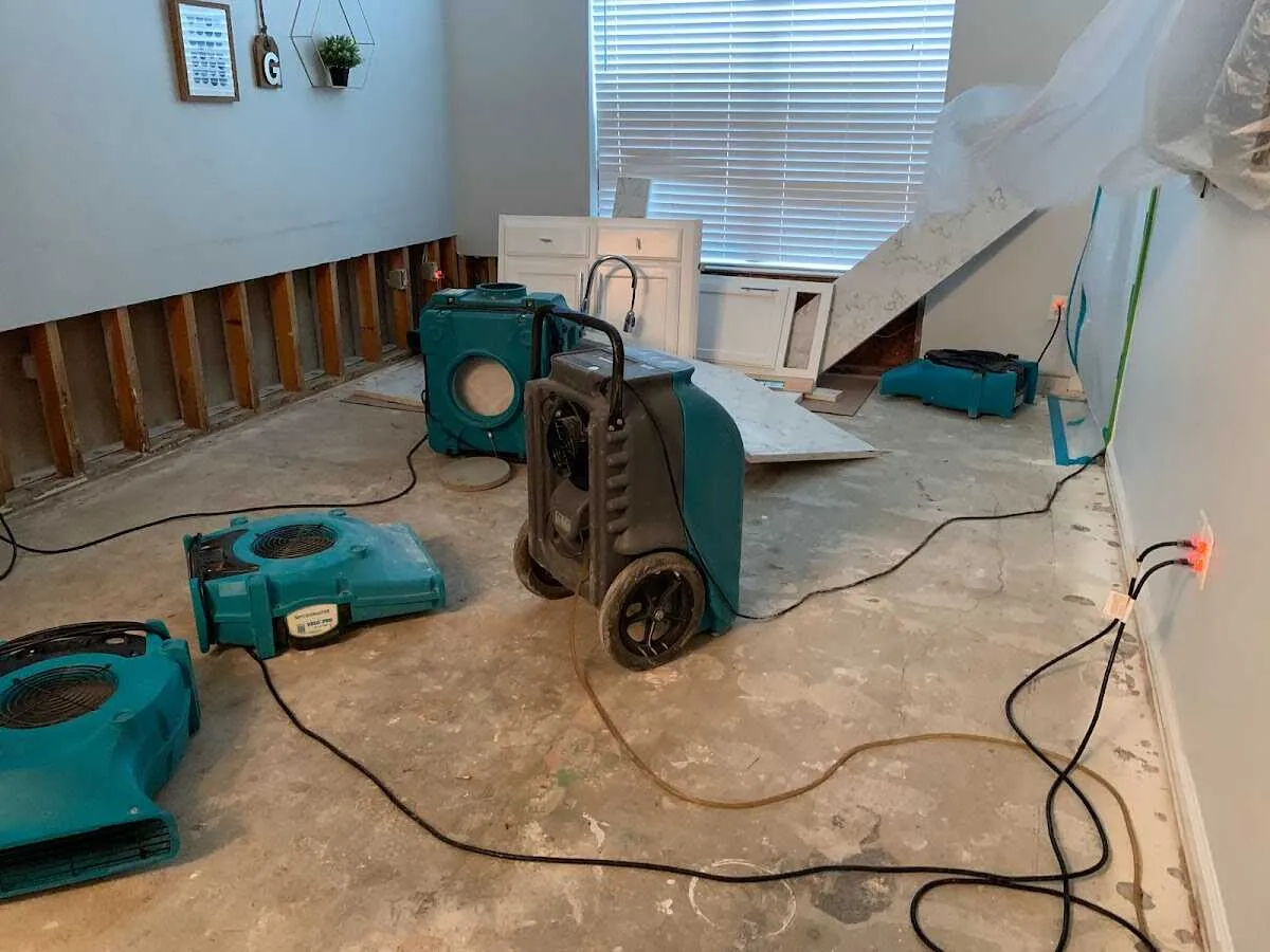 Dehumidifier in flood-cut room for Water Damage Restoration in Eden Isle